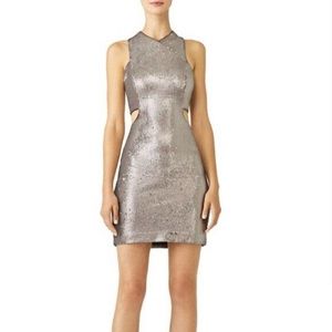 Halston Heritage Sequin Cut Outs Mini Dress Antique Silver Sequins Bodycon sz 8